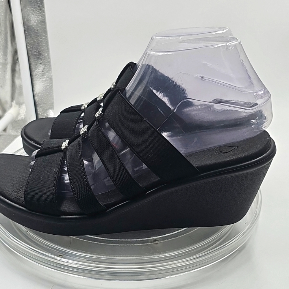 I Skechers Women's Black Luxe Foam Sandals Bling RHINESTONE Sz 9 - Picture 4 of 13